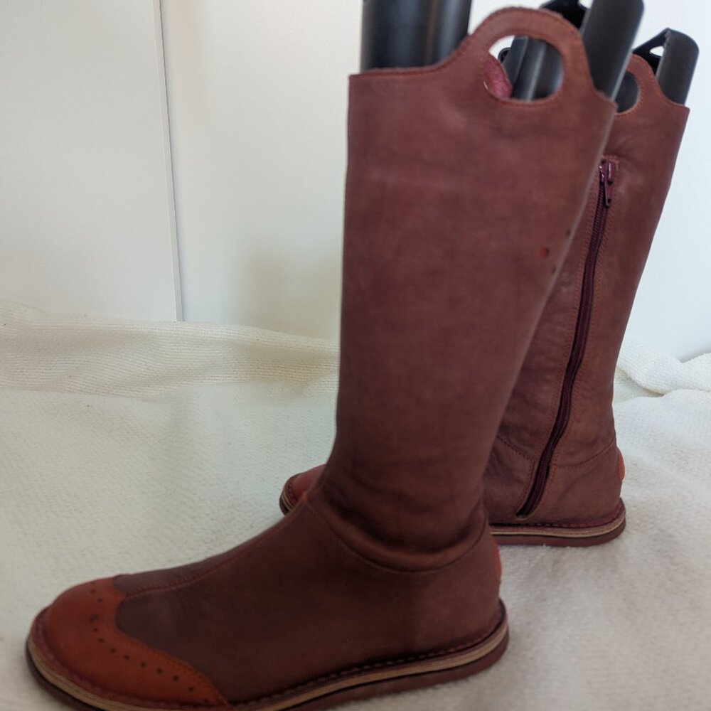 Camper two-tone boots, perforated detail, cap toe